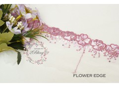 Sequin Lace, GRAPE, Flower Edge Trim, white mesh - 1m length